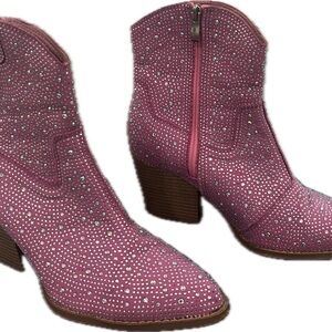 Pink Rhinestone Cowgirl ankle Boots
